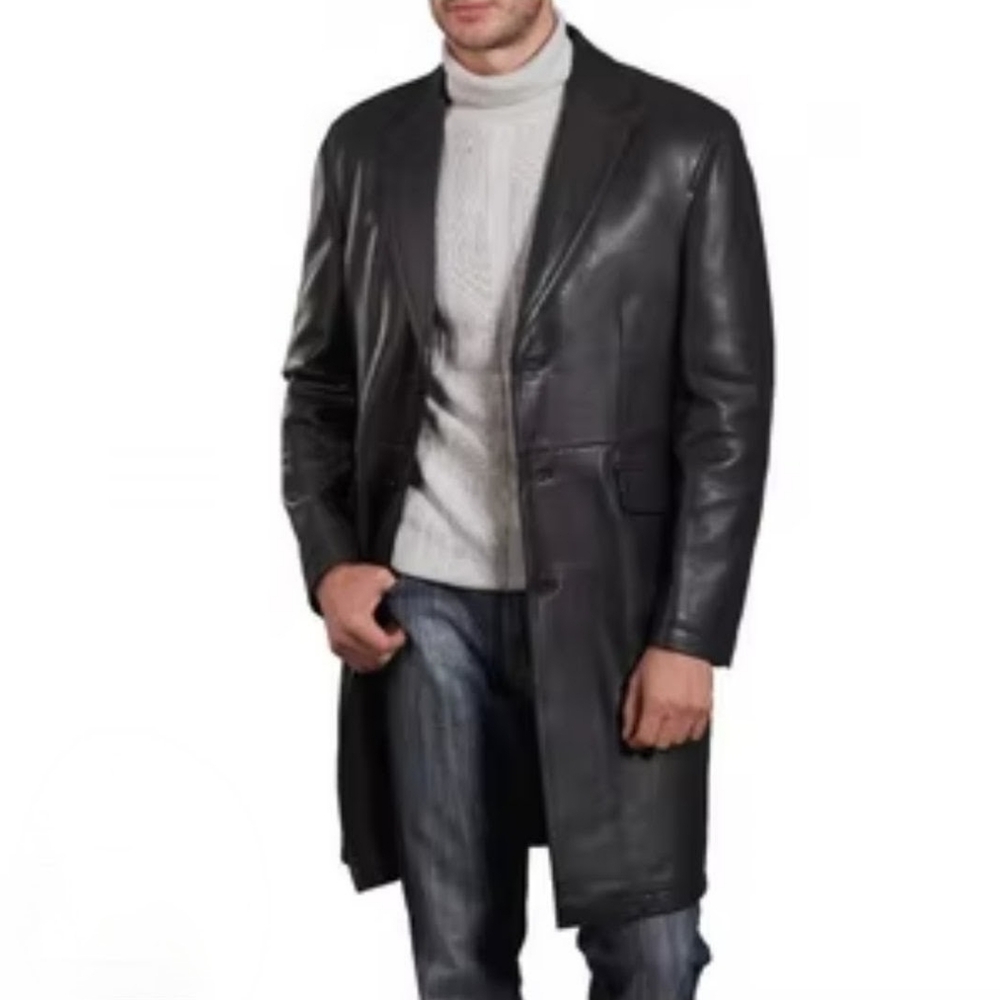 Armani Men's Black Leather Blazer Coat Size M/L
